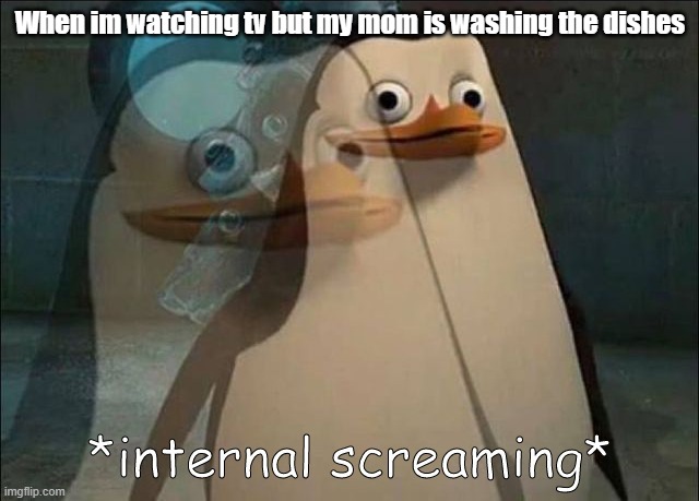 I share a room | When im watching tv but my mom is washing the dishes | image tagged in private internal screaming | made w/ Imgflip meme maker
