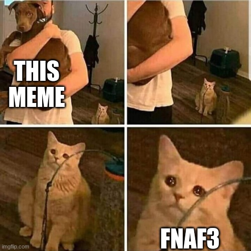 Sad Cat Holding Dog | THIS MEME FNAF3 | image tagged in sad cat holding dog | made w/ Imgflip meme maker
