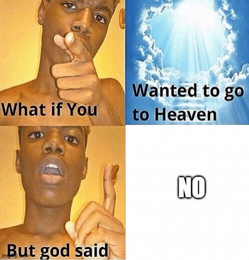 simple but effective | NO | image tagged in what if you wanted to go to heaven but god said | made w/ Imgflip meme maker
