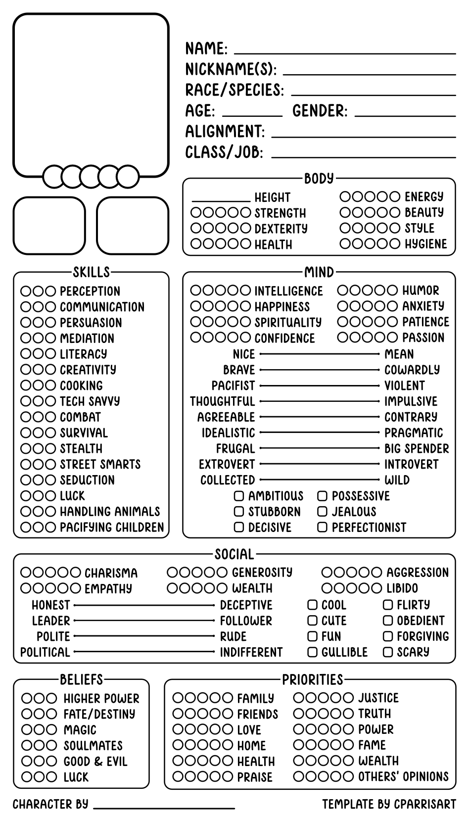 High Quality Character sheet by Cparrisart Blank Meme Template