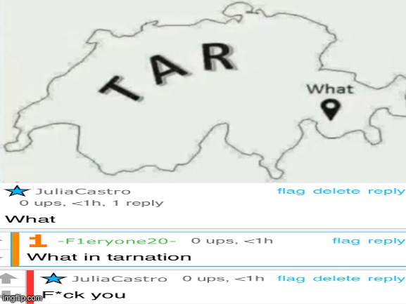 What in tar nation | image tagged in memes,funny,f you | made w/ Imgflip meme maker