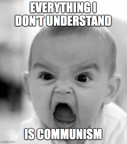 When people who think everybody left of extreme right is communist. | EVERYTHING I DON'T UNDERSTAND IS COMMUNISM | image tagged in memes,angry baby,communism | made w/ Imgflip meme maker