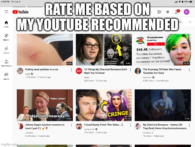 RATE ME BASED ON MY YOUTUBE RECOMMENDED | made w/ Imgflip meme maker