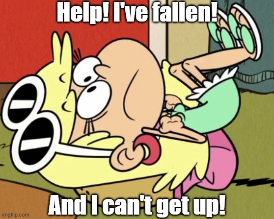 Leni's fallen down | Help! I've fallen! And I can't get up! | image tagged in the loud house | made w/ Imgflip meme maker