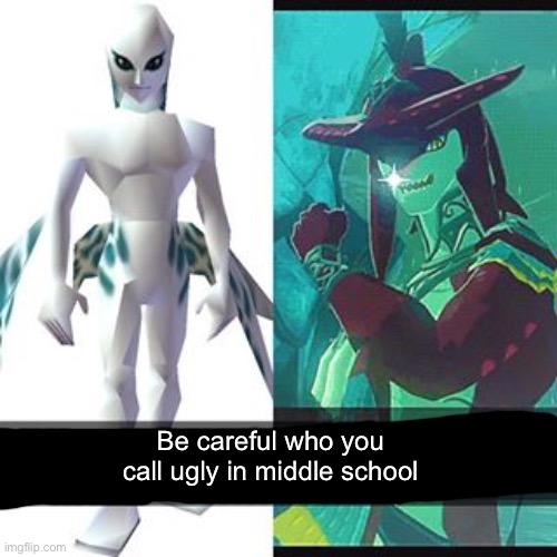 [insert creative title here] | Be careful who you call ugly in middle school | image tagged in zora,the legend of zelda breath of the wild,be careful who you call ugly in middle school | made w/ Imgflip meme maker