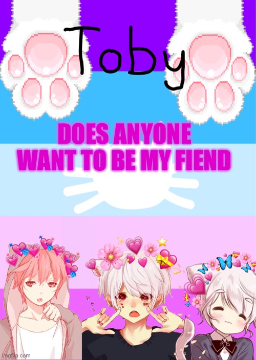 Pwease | DOES ANYONE WANT TO BE MY FIEND | image tagged in toby's template | made w/ Imgflip meme maker