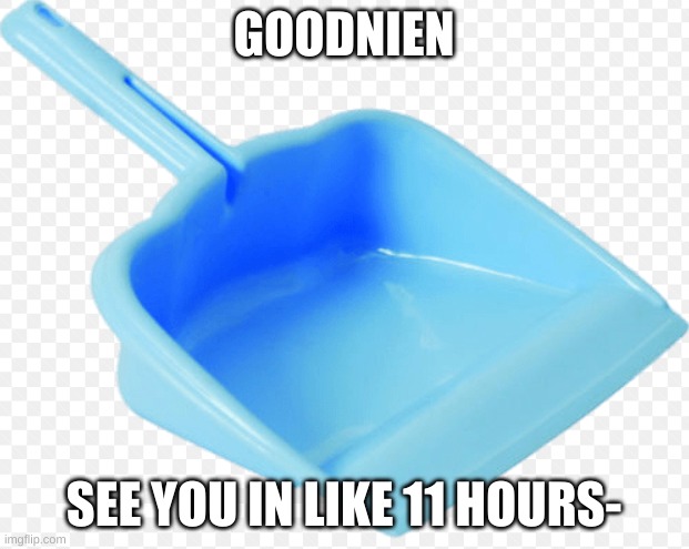 dustpan | GOODNIEN; SEE YOU IN LIKE 11 HOURS- | image tagged in dustpan | made w/ Imgflip meme maker