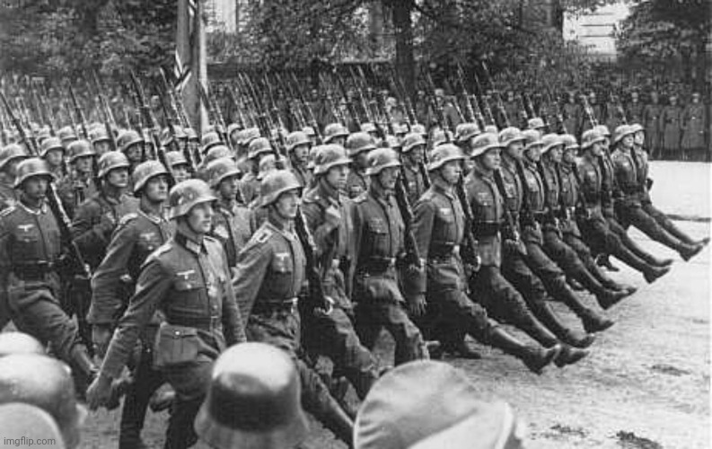 German Soldiers Marching | image tagged in german soldiers marching | made w/ Imgflip meme maker
