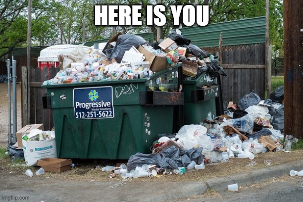 Used in comment | HERE IS YOU | image tagged in garbage | made w/ Imgflip meme maker