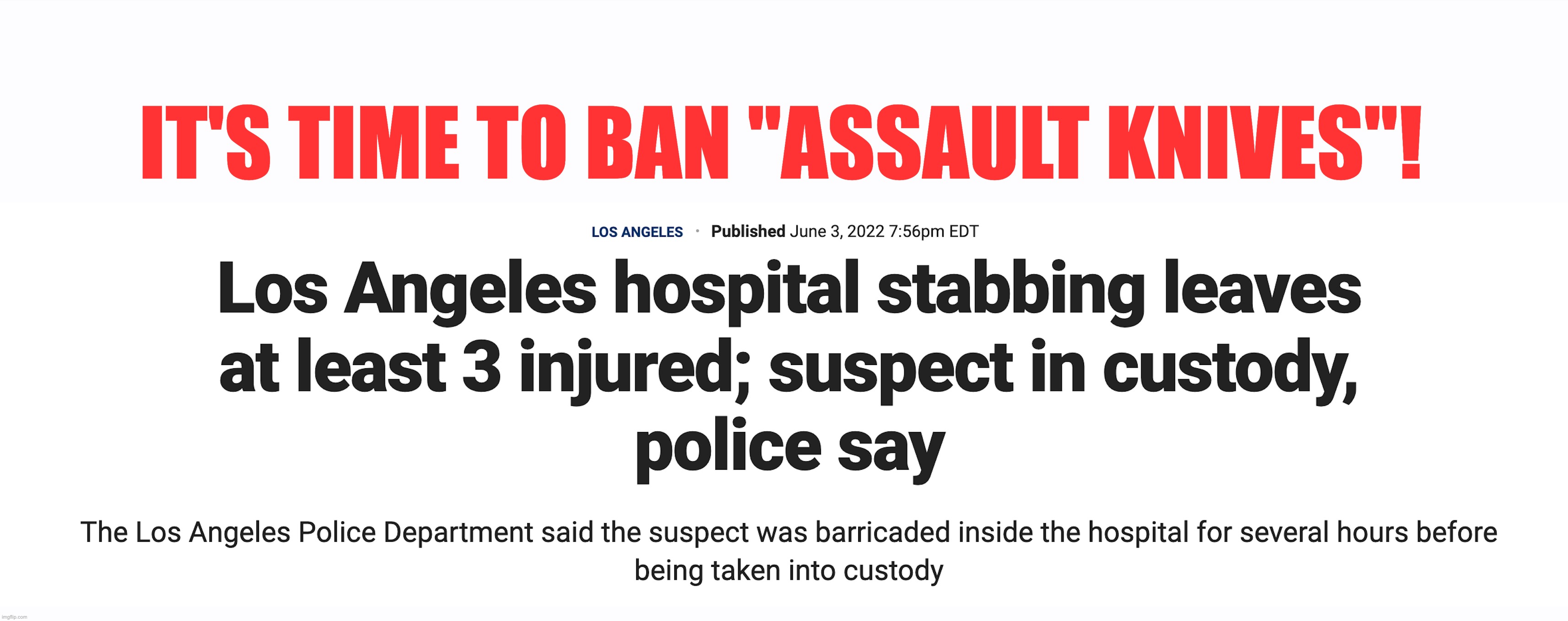 BECAUSE HOSPITALS ARE '"GUN-FREE" ZONES | IT'S TIME TO BAN "ASSAULT KNIVES"! | image tagged in violence,stabbing,knives,gun control,assault weapons | made w/ Imgflip meme maker