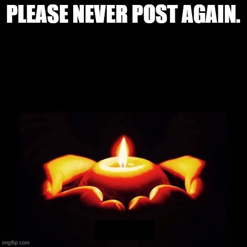 Used in comment. This is for DarthTricera | PLEASE NEVER POST AGAIN. | image tagged in prayers for candle msg blank | made w/ Imgflip meme maker