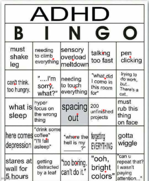 adhd bingo | image tagged in adhd bingo | made w/ Imgflip meme maker