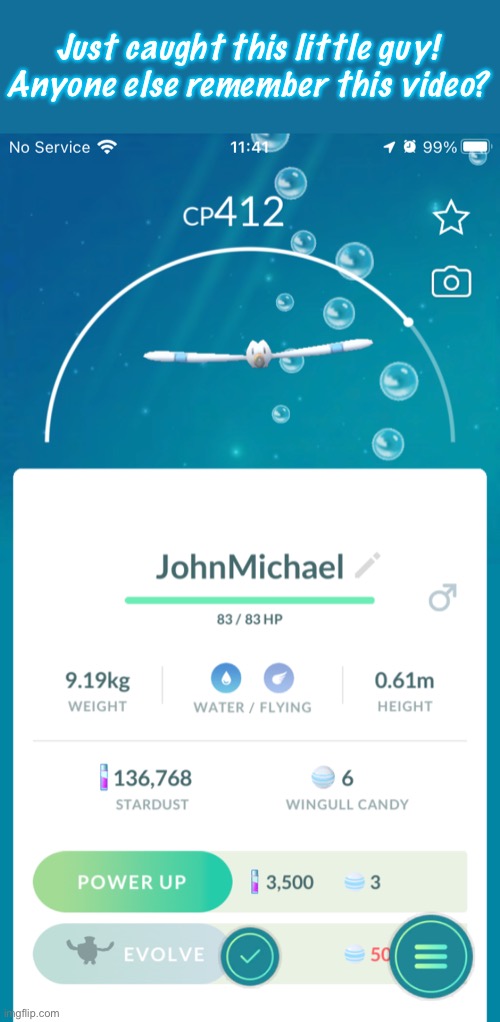 I Caught John Michael Wingull Groth Today During GO Fest! | Just caught this little guy! Anyone else remember this video? | made w/ Imgflip meme maker