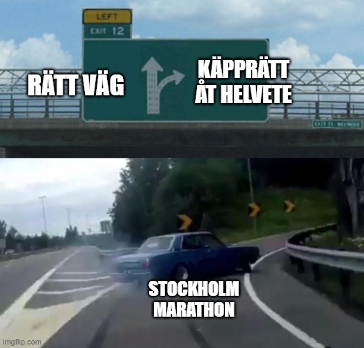 Swerving Car | KÄPPRÄTT ÅT HELVETE; RÄTT VÄG; STOCKHOLM MARATHON | image tagged in swerving car | made w/ Imgflip meme maker