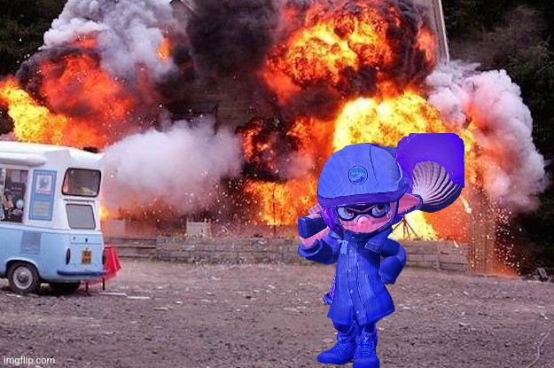 I plan to make Monacher's backstory to be like an action movie | image tagged in man walks away from fire | made w/ Imgflip meme maker
