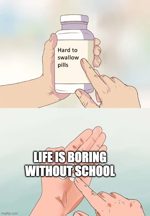 The sad truth about summer | LIFE IS BORING WITHOUT SCHOOL | image tagged in memes,hard to swallow pills | made w/ Imgflip meme maker