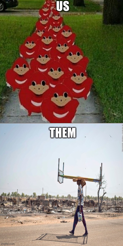 Ugandan knuckles army | US THEM | image tagged in ugandan knuckles army | made w/ Imgflip meme maker