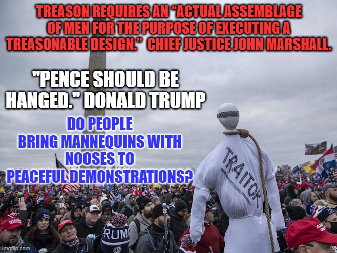 The dots are there.  Connecting them is the trick. | TREASON REQUIRES AN “ACTUAL ASSEMBLAGE OF MEN FOR THE PURPOSE OF EXECUTING A TREASONABLE DESIGN.”  CHIEF JUSTICE JOHN MARSHALL. "PENCE SHOULD BE HANGED." DONALD TRUMP; DO PEOPLE BRING MANNEQUINS WITH NOOSES TO PEACEFUL DEMONSTRATIONS? | image tagged in politics | made w/ Imgflip meme maker