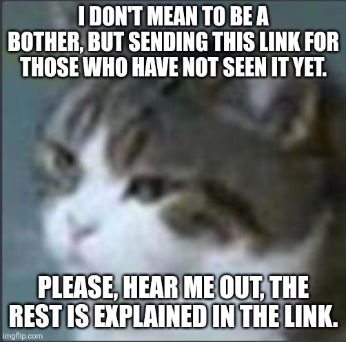 Dissapointment cat | I DON'T MEAN TO BE A BOTHER, BUT SENDING THIS LINK FOR THOSE WHO HAVE NOT SEEN IT YET. PLEASE, HEAR ME OUT, THE REST IS EXPLAINED IN THE LINK. | image tagged in dissapointment cat | made w/ Imgflip meme maker