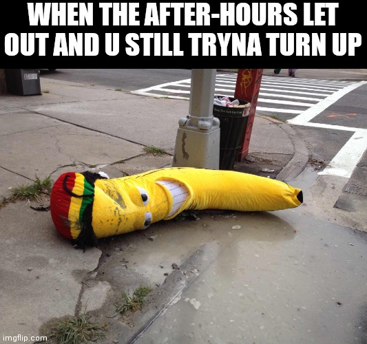 Who's this been? | WHEN THE AFTER-HOURS LET OUT AND U STILL TRYNA TURN UP | image tagged in funny,rasta,banana | made w/ Imgflip meme maker