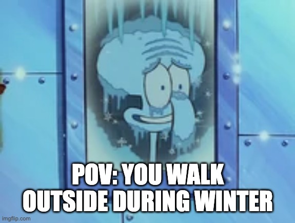 What happens when you go outside during winter | POV: YOU WALK OUTSIDE DURING WINTER | image tagged in squidward,memes,funny memes,funny,so true memes | made w/ Imgflip meme maker