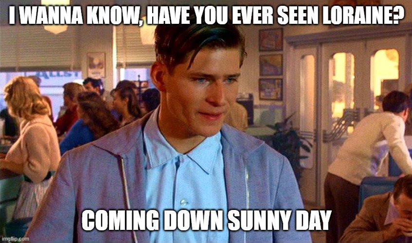 George McFly | I WANNA KNOW, HAVE YOU EVER SEEN LORAINE? COMING DOWN SUNNY DAY | image tagged in george mcfly | made w/ Imgflip meme maker