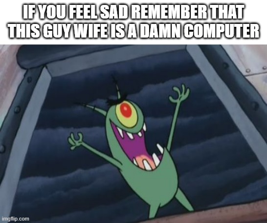 but you still single lol | IF YOU FEEL SAD REMEMBER THAT THIS GUY WIFE IS A DAMN COMPUTER | image tagged in plankton evil laugh | made w/ Imgflip meme maker