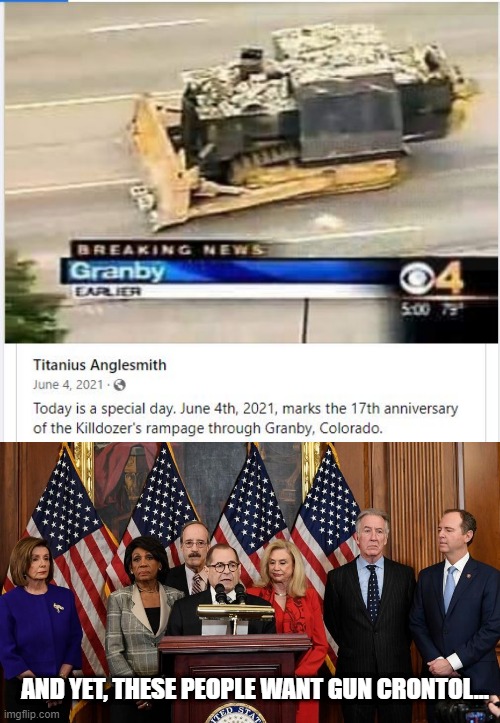 Honey, Git Ma Bulldozer! | AND YET, THESE PEOPLE WANT GUN CRONTOL... | image tagged in house democrats | made w/ Imgflip meme maker