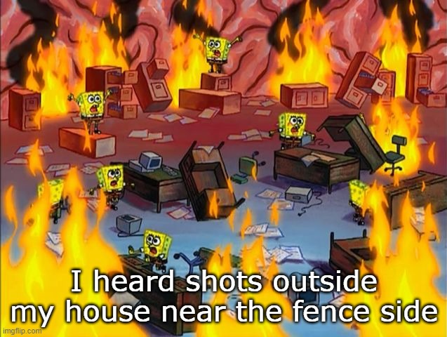 I usually hear them, but it was a "bap bap bap" type, like in the movie, not the usual way I heard the shots | I heard shots outside my house near the fence side | image tagged in spongebob fire | made w/ Imgflip meme maker