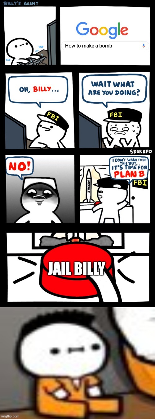 Billy the prisoner | How to make a bomb; JAIL BILLY | image tagged in f for relscept,alsiajsusuzuxusuz,billy | made w/ Imgflip meme maker