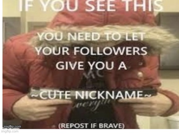 Plz give me one | image tagged in repost,plz,give,me,cute,nickname | made w/ Imgflip meme maker