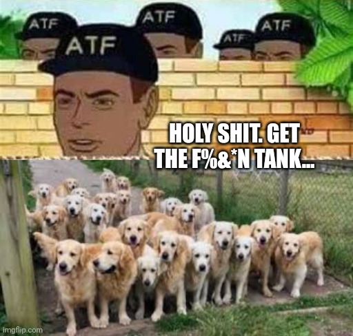 This is not ok. | HOLY SHIT. GET THE F%&*N TANK... | image tagged in fbi,this is not okie dokie,doge | made w/ Imgflip meme maker