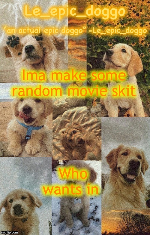 Doggo temp by doggo. Wait what that’s confusing | Ima make some random movie skit; Who wants in | image tagged in doggo temp by doggo wait what that s confusing | made w/ Imgflip meme maker