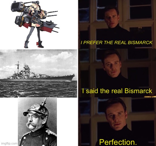 Bismarck meme | I PREFER THE REAL BISMARCK; I said the real Bismarck; Perfection. | image tagged in perfection | made w/ Imgflip meme maker