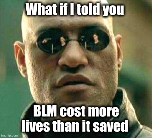 What if i told you | What if I told you BLM cost more lives than it saved | image tagged in what if i told you | made w/ Imgflip meme maker