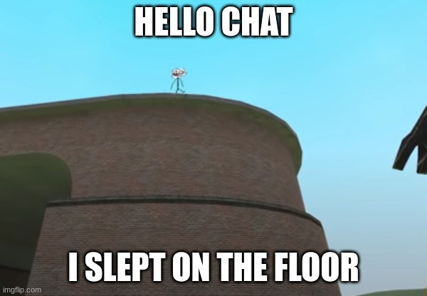 gmod trollface | HELLO CHAT; I SLEPT ON THE FLOOR | image tagged in gmod trollface | made w/ Imgflip meme maker