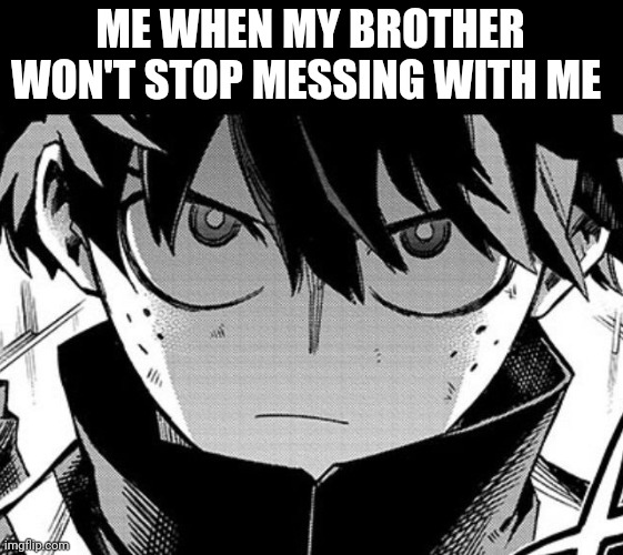 Deku glare | ME WHEN MY BROTHER WON'T STOP MESSING WITH ME | image tagged in deku glare | made w/ Imgflip meme maker