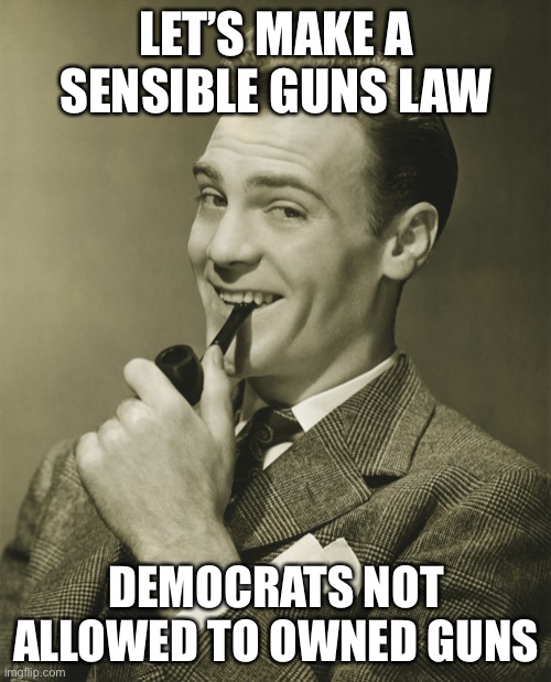 Smug | LET’S MAKE A SENSIBLE GUNS LAW DEMOCRATS NOT ALLOWED TO OWNED GUNS | image tagged in smug | made w/ Imgflip meme maker