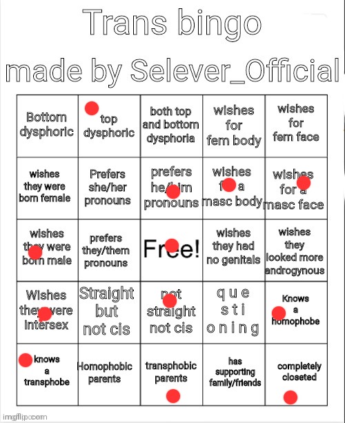 Yay | image tagged in trans bingo | made w/ Imgflip meme maker