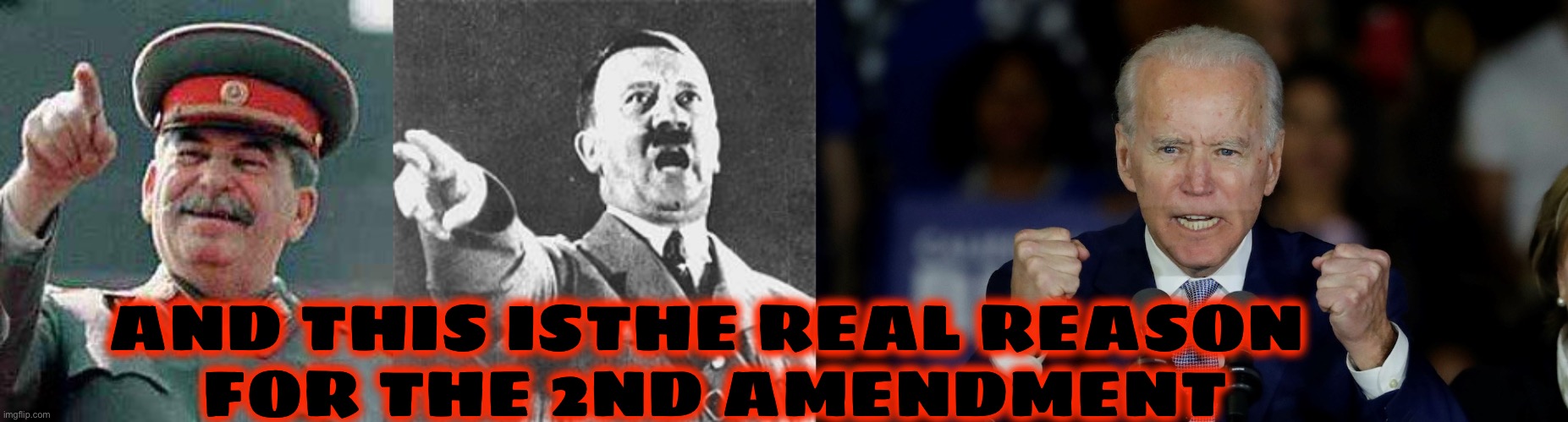AND THIS ISTHE REAL REASON 
FOR THE 2ND AMENDMENT | image tagged in stalin says,hitler,angry joe biden | made w/ Imgflip meme maker