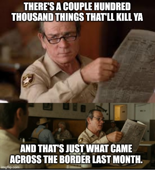 Border security died a long time ago. | THERE'S A COUPLE HUNDRED THOUSAND THINGS THAT'LL KILL YA; AND THAT'S JUST WHAT CAME ACROSS THE BORDER LAST MONTH. | image tagged in tommy explains | made w/ Imgflip meme maker