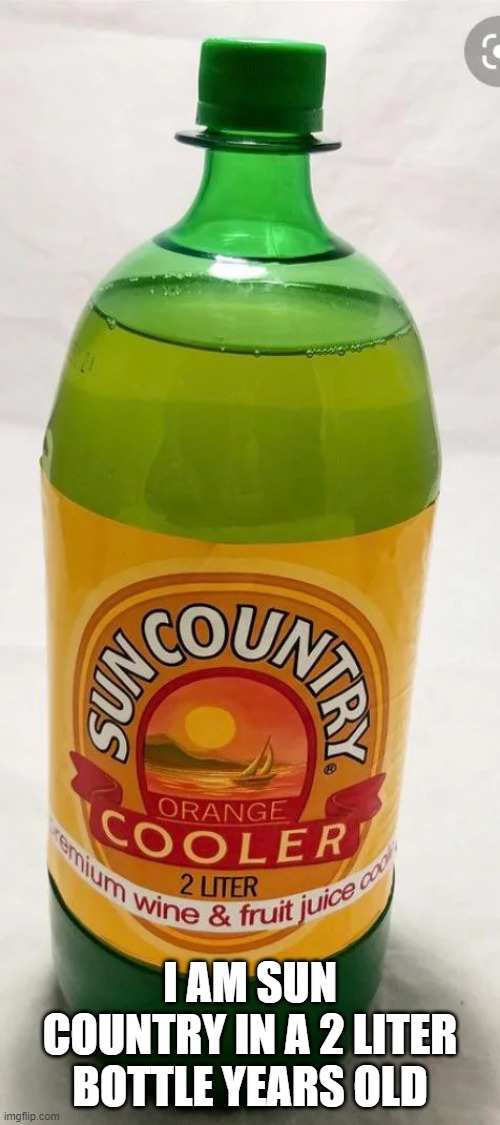 Sun Country 2 liter bottle | I AM SUN COUNTRY IN A 2 LITER BOTTLE YEARS OLD | image tagged in nostalgia | made w/ Imgflip meme maker