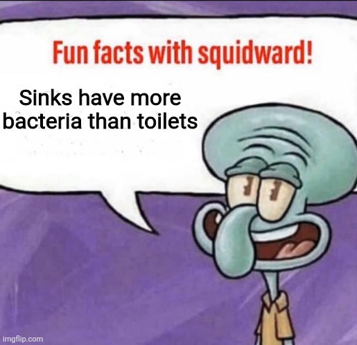 Fun Facts with Squidward | Sinks have more bacteria than toilets | image tagged in fun facts with squidward | made w/ Imgflip meme maker