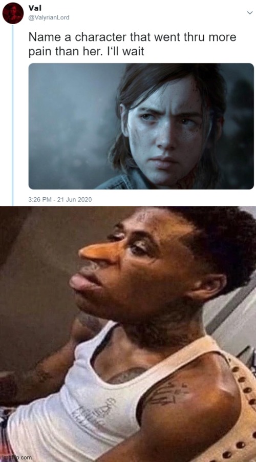 image tagged in name one character who went through more pain than her | made w/ Imgflip meme maker