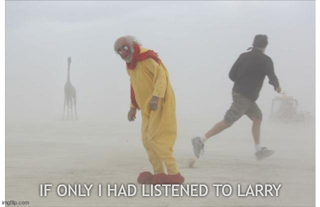 IF ONLY I HAD LISTENED TO LARRY | image tagged in larry | made w/ Imgflip meme maker