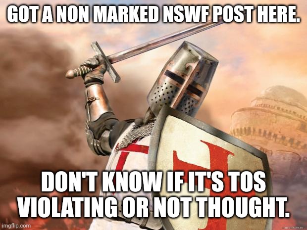 Ya want the link? Your getting the link! | GOT A NON MARKED NSWF POST HERE. DON'T KNOW IF IT'S TOS VIOLATING OR NOT THOUGHT. | image tagged in crusader | made w/ Imgflip meme maker