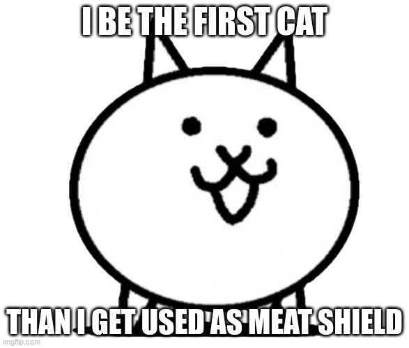 Battle Cats Basic Cat | I BE THE FIRST CAT; THAN I GET USED AS MEAT SHIELD | image tagged in battle cats basic cat | made w/ Imgflip meme maker
