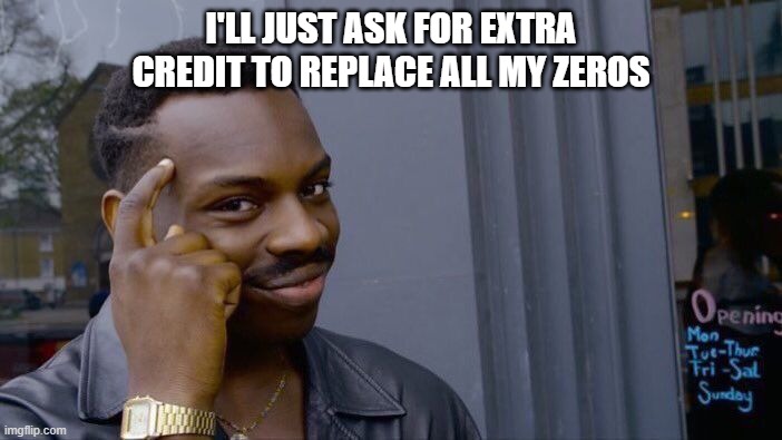 Roll Safe Think About It | I'LL JUST ASK FOR EXTRA CREDIT TO REPLACE ALL MY ZEROS | image tagged in memes,roll safe think about it | made w/ Imgflip meme maker