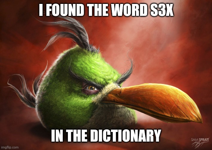 Realistic Angry Bird | I FOUND THE WORD S3X; IN THE DICTIONARY | image tagged in realistic angry bird | made w/ Imgflip meme maker