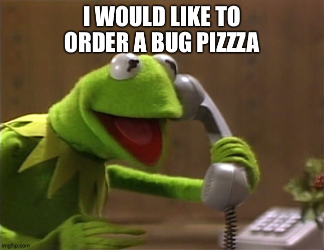 kermit phone | I WOULD LIKE TO ORDER A BUG PIZZZA | image tagged in kermit phone | made w/ Imgflip meme maker